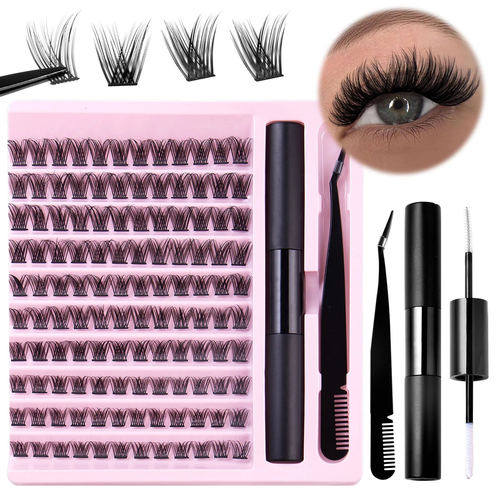 DIY Lash Kit Individual Eyelash Extension Clusters DIY Cluster Lash Kit Bond Seal DIY Segmented False Eyelashes
