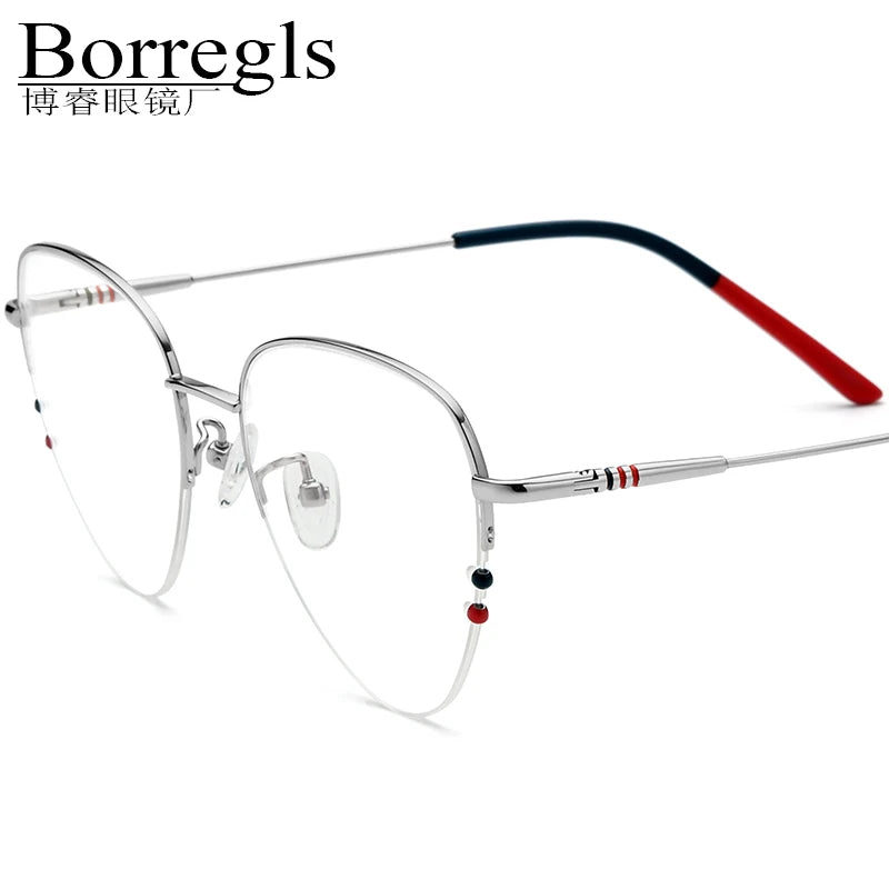 Borregls Titanium Glasses Frame Women 2025 New Fashion Oversize Cat Eye Eyeglasses Half-Rim Semi-Rimless Optical Eyewear 1857