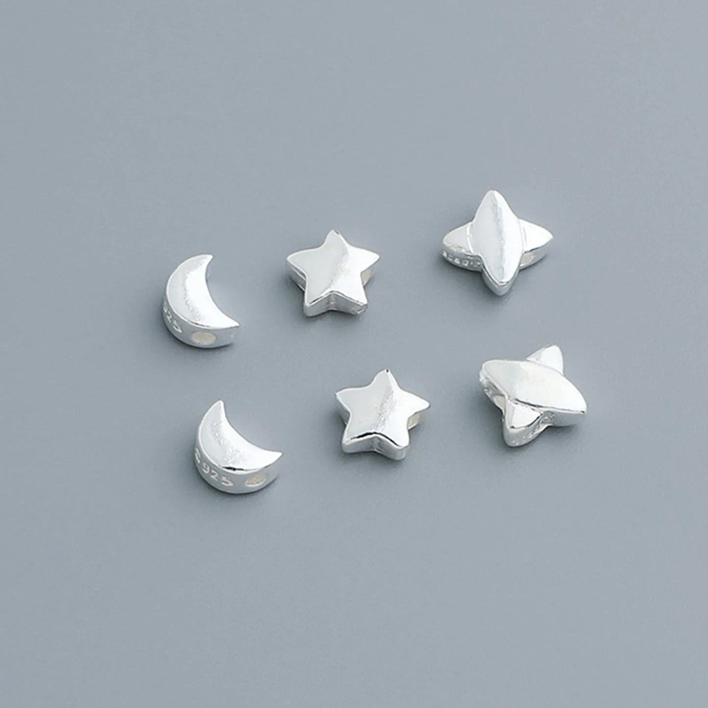 Fashion 925 Sterling Silver Geometric Stars Moon Spacer Beads for Bracelet Necklace Making Finding