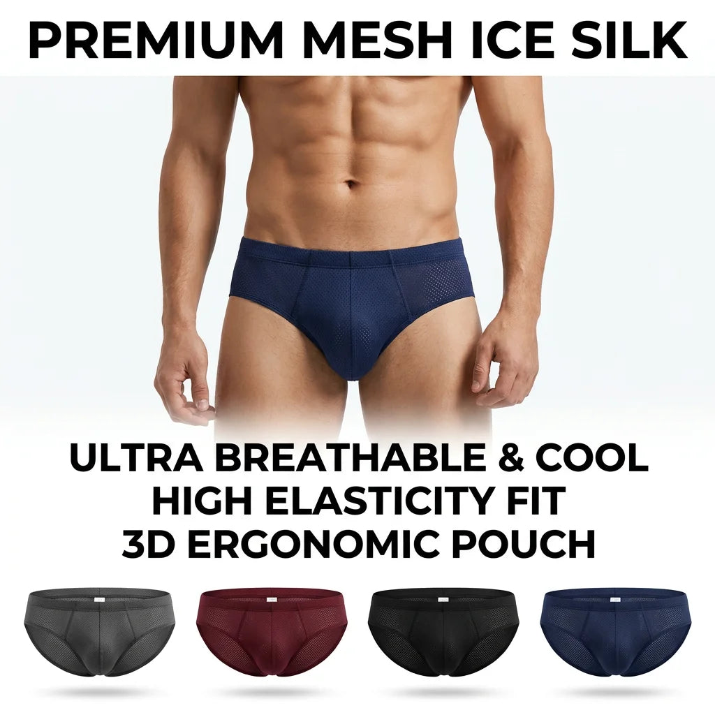 Custom Logo/Design Men's Mid-Rise Breathable Anti-Bacterial 4 Seasons Daily Wear Boxer Briefs Ice Silk Mesh Customizable ODM/