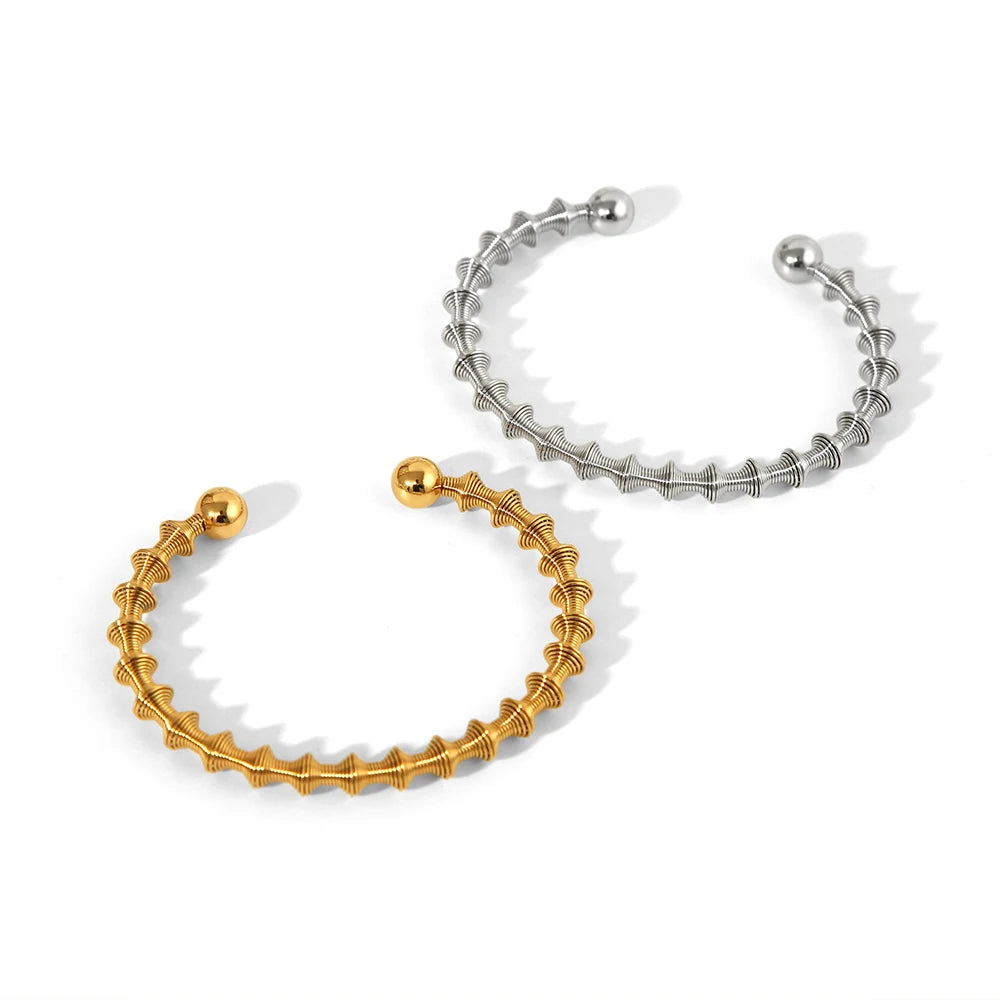 Fashionable Jewelry Stainless Steel 18K Waterproof Twisted Wired Bamboo Opening Adjustable Bracelet Bangles Femme