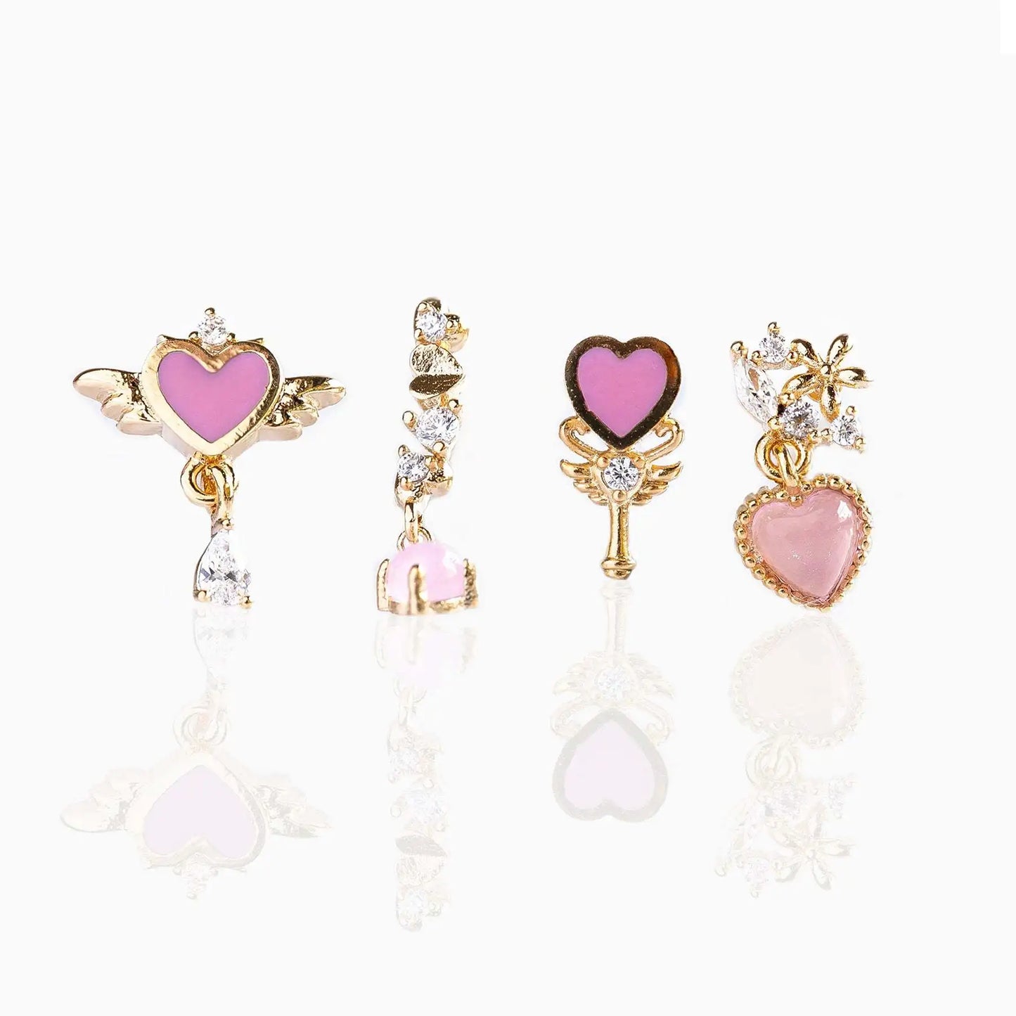 Korean Style Women Jewelry Pink Moon Heart Pendant Drop Earring 18k Gold Zircon Sweet Pink Love Dangle Stud Earrings for Girl