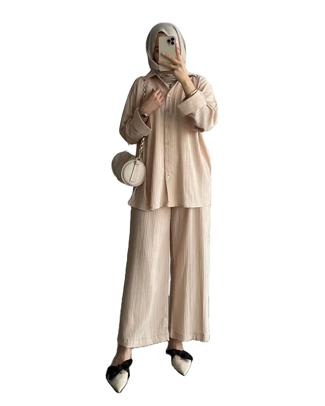 2024 New Style Sportswear 2pcs Women's Long Sleeve Tops Wide-leg Pants Muslim Middle East Activewear Sportswear 2 Piece Set