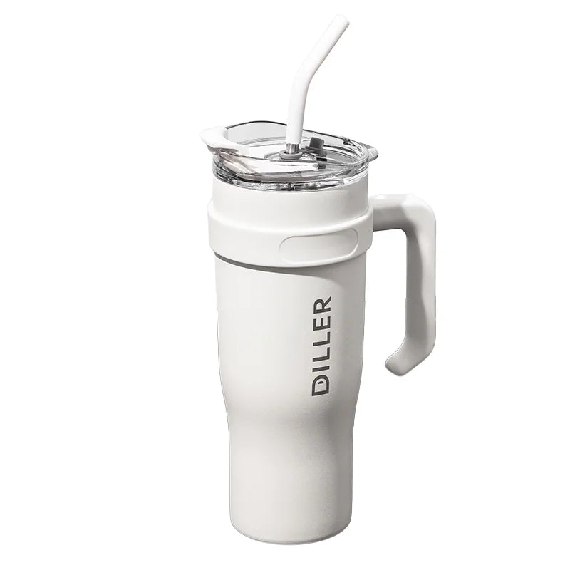 Custom Logo 40oz Insulated Stainless Steel Water Bottle Travel Coffee Mug with Handle and Straw Vacuum Type Tumbler