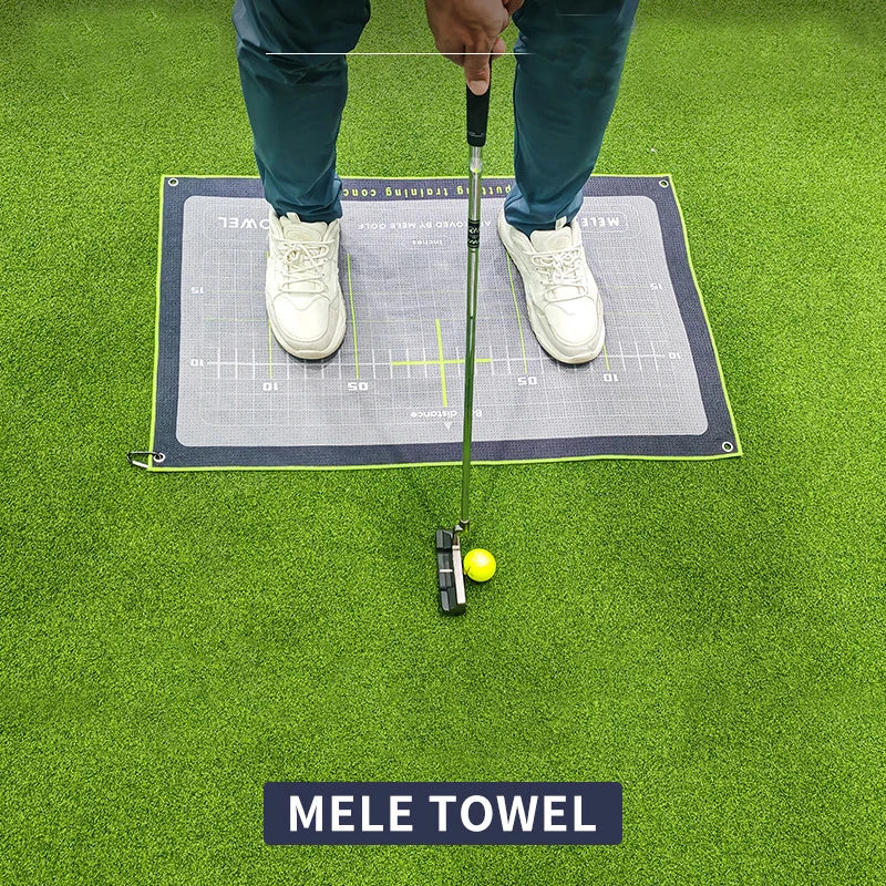 Golf Putting Alignment Towel Training Aid with Stance Guide & Direction Lines for Practice Anti-Slip Microfiber Sport Towel