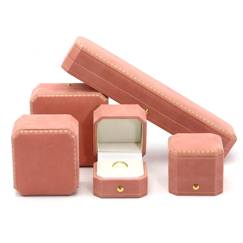 Custom New Designs pink Velvet Ring Earrings Necklace Bracelet Jewelry Packaging Box Jewelry Ring Box