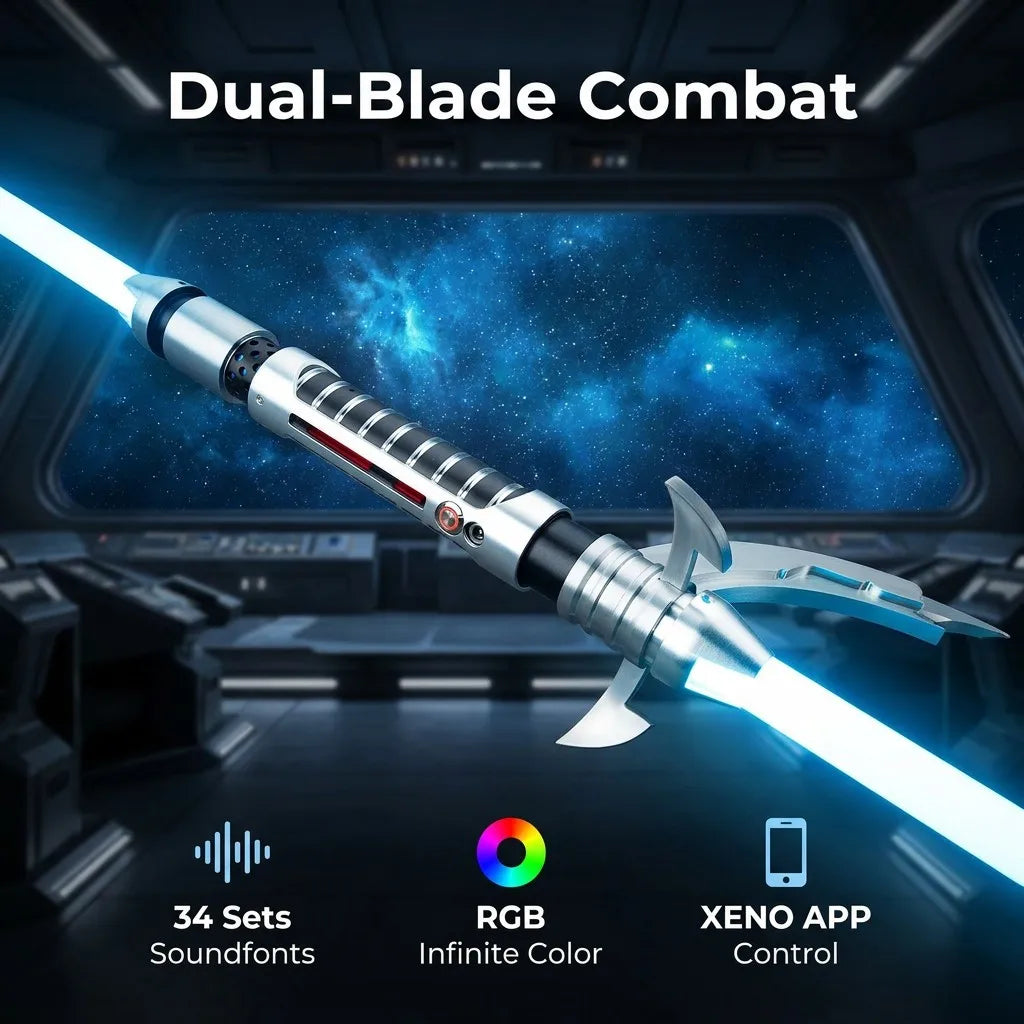 Double Blade Maul Proffie Xenopixel Light Saber Metal Hilt Sith Lightsaber with Smooth Swing Blaster Tip & Drag Melt Dual Swo