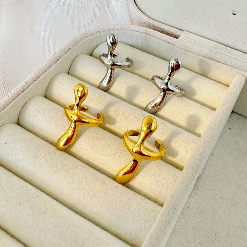 Fashionable Stainless Steel Plated 18K Gold Earrings Cross Ear Clip for Women Fashion Jewelry