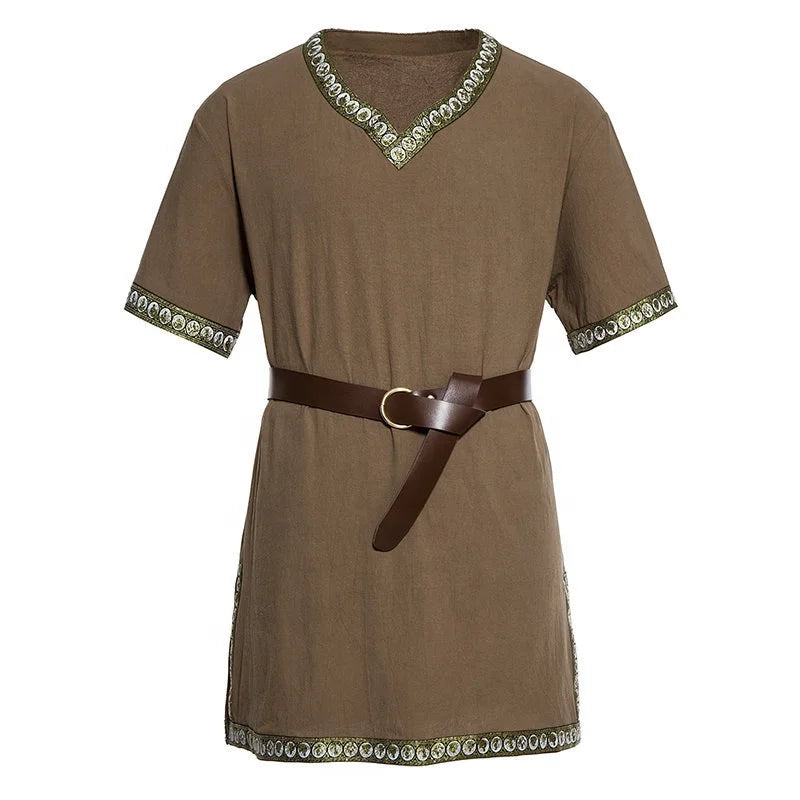 Liu Ming Vintage Men s Clothing Cotton Medieval Tunic Shirts Short Sleeve Cosplay Costume Tops