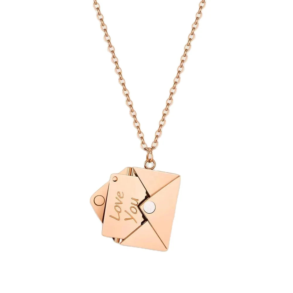 Engravable 'Love You' Envelope Pendant Necklace Romantic Valentine's Day Wedding Party Gift Ideas No Tarnish Jewelry Engageme