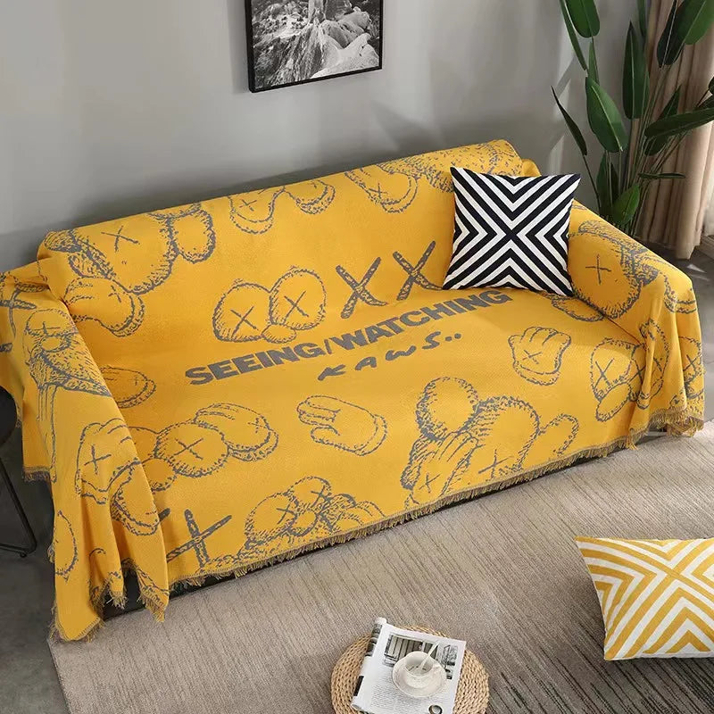 Decoration Black and White Reversible Double Side  Thick Woven Sofa Blanket