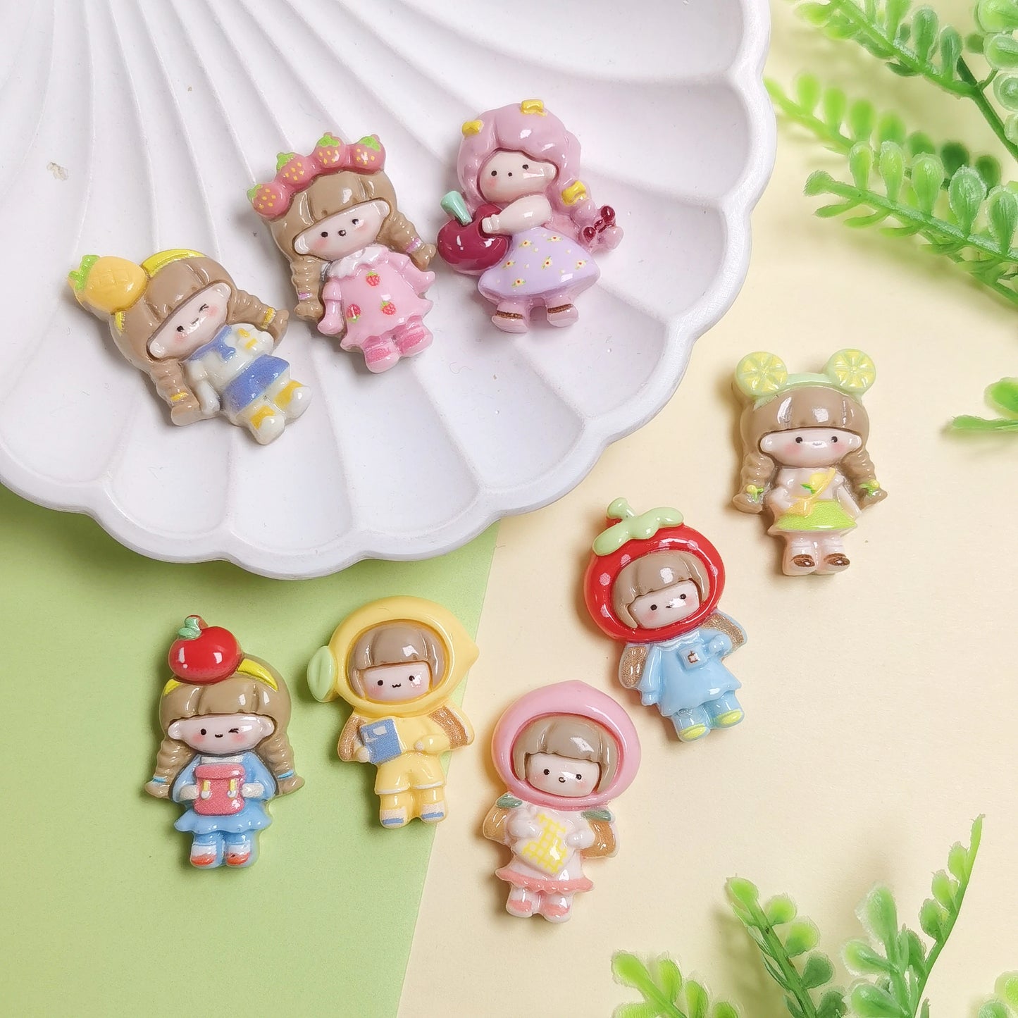 Smiling Fruit Girl Cartoon Girl Cabochons Resin Fruit Cabs Shaker Embellishments Nail Art Charms Jewelry Slime Charms