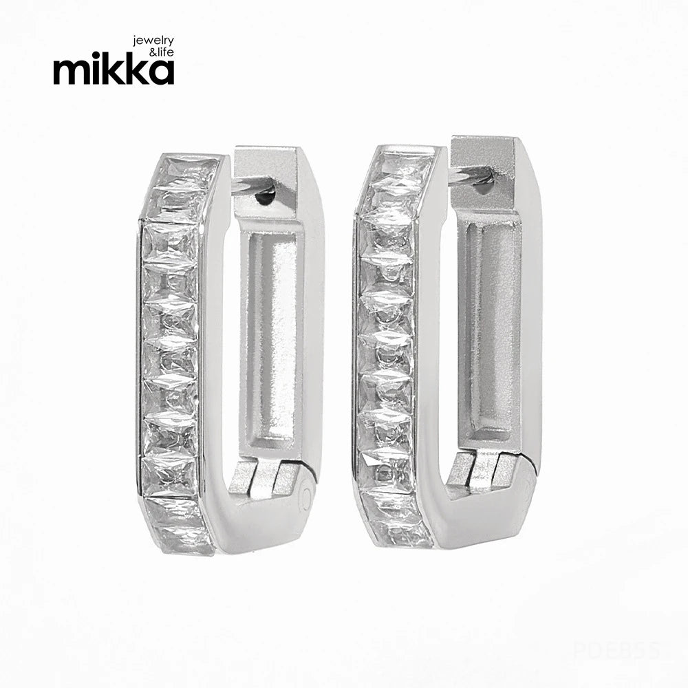 Rectangle Diamond Jewelry Gold Hoop Earrings 18k Gold Fashion Jewelry Stainless Steel Women Earrings