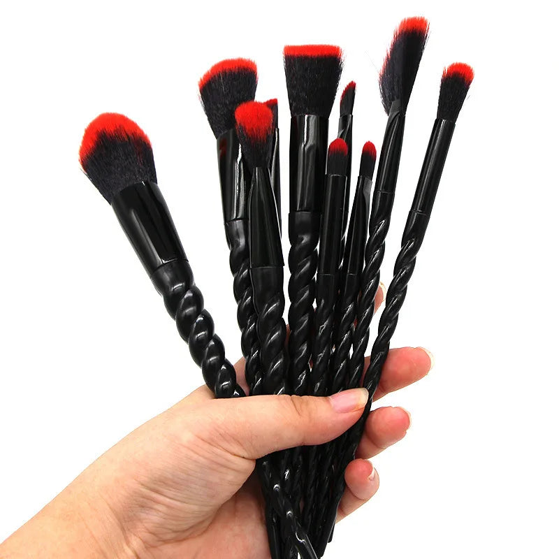 Custom Logo Good Quality Cosmetic Tools 10PCS Black Makeup Brush Set Red Hair Gothic Style Makeup Brush With Black Bag
