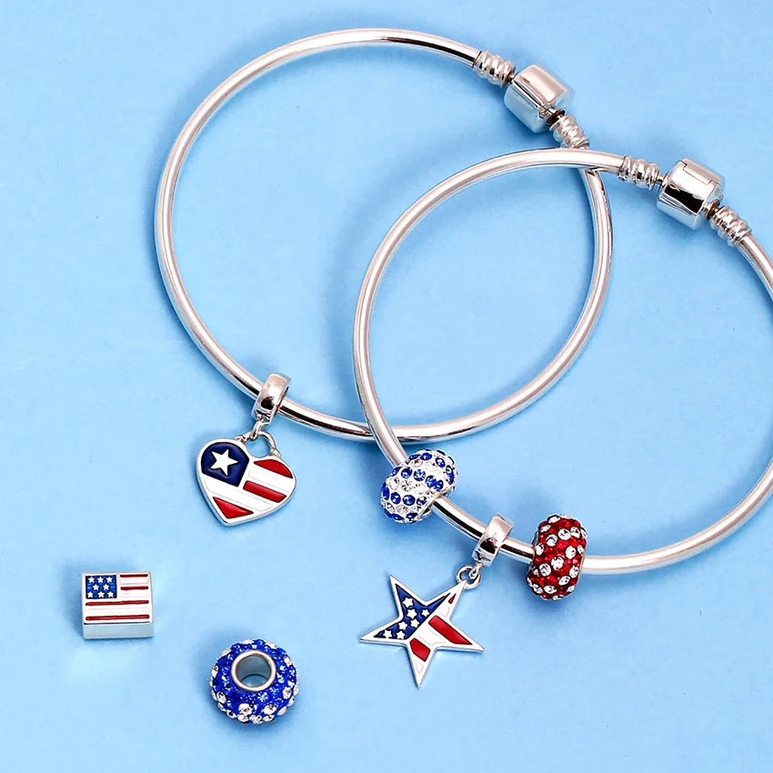 American Flag Charms Pendant Flag Heart Star Shape Charms Patriotic S925 Sterling Silver Charms Craft Supplies