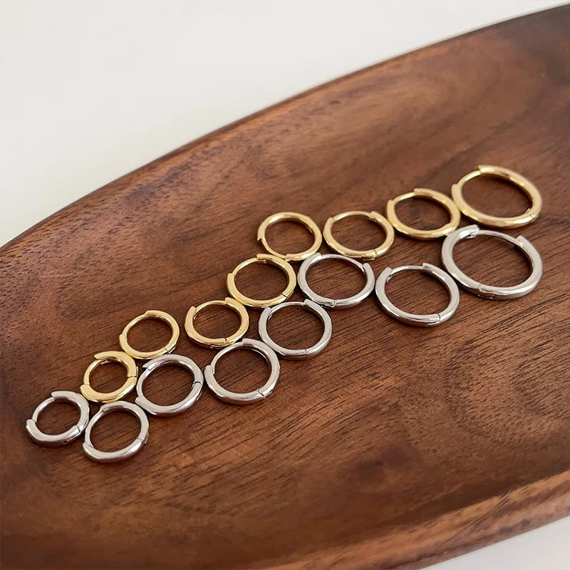 8 Sizes Classic Huggies Small Hoop Earrings Geometric Circle Gold Plated Earrings for Women Men Korean Plain Minimalist Jewel