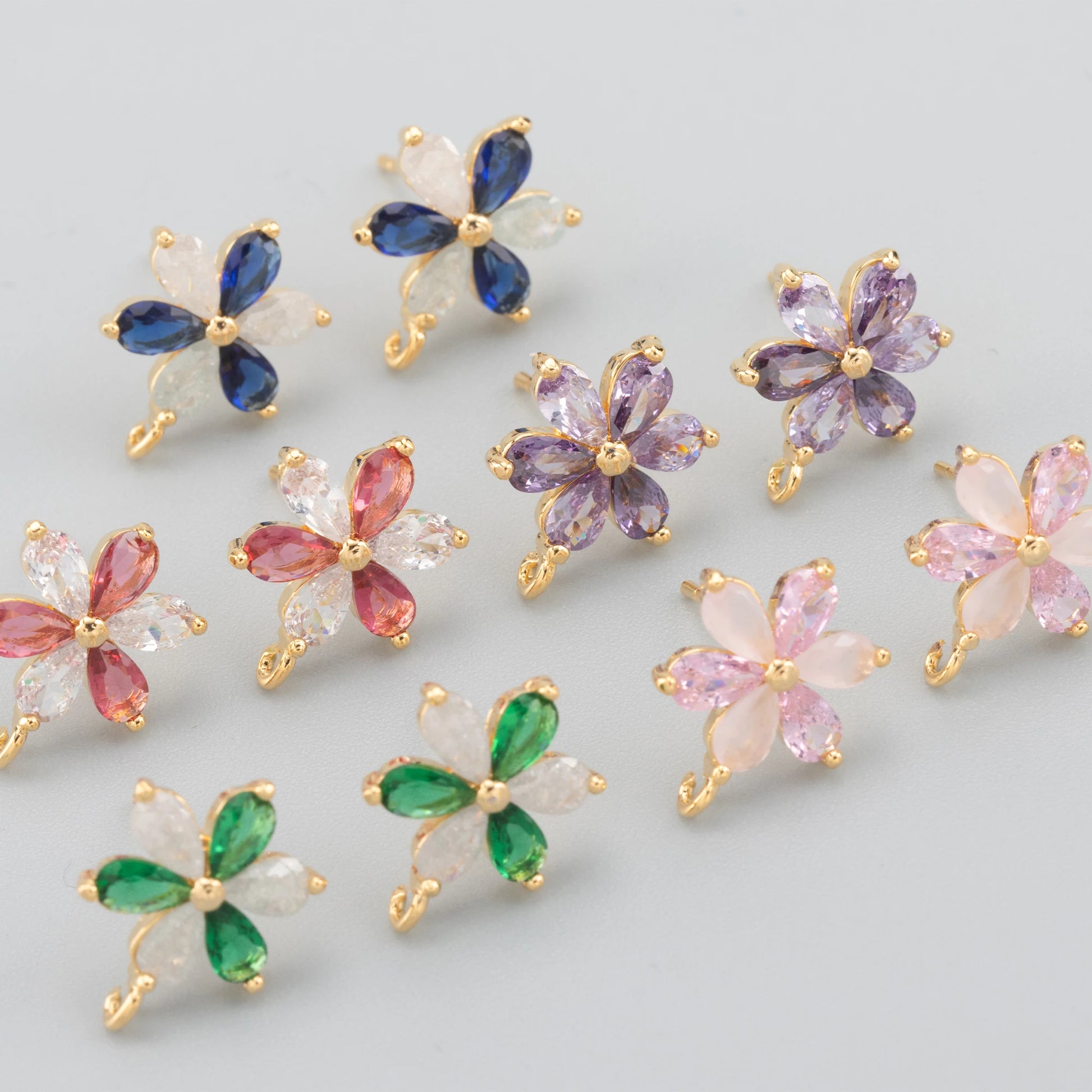 MA95 6pcs/lot Nickel-Free 18K Gold Plated Copper Metal Jewelry Accessories with Zircon DIY Flower Shape Earrings