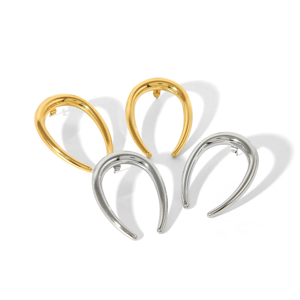 Minimalist Stainless Steel 18K Gold Plated Big Super Thin V Shape  Chunky Hollow Stud Earrings for Girls Hypoallergenic Jewel