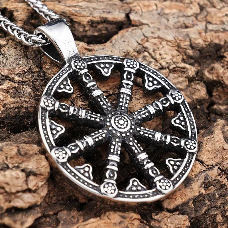 Wholesale Custom Viking Engraved Pendant Hiphop Hollow Round Love Shape Stainless Steel Men Pendant Necklace