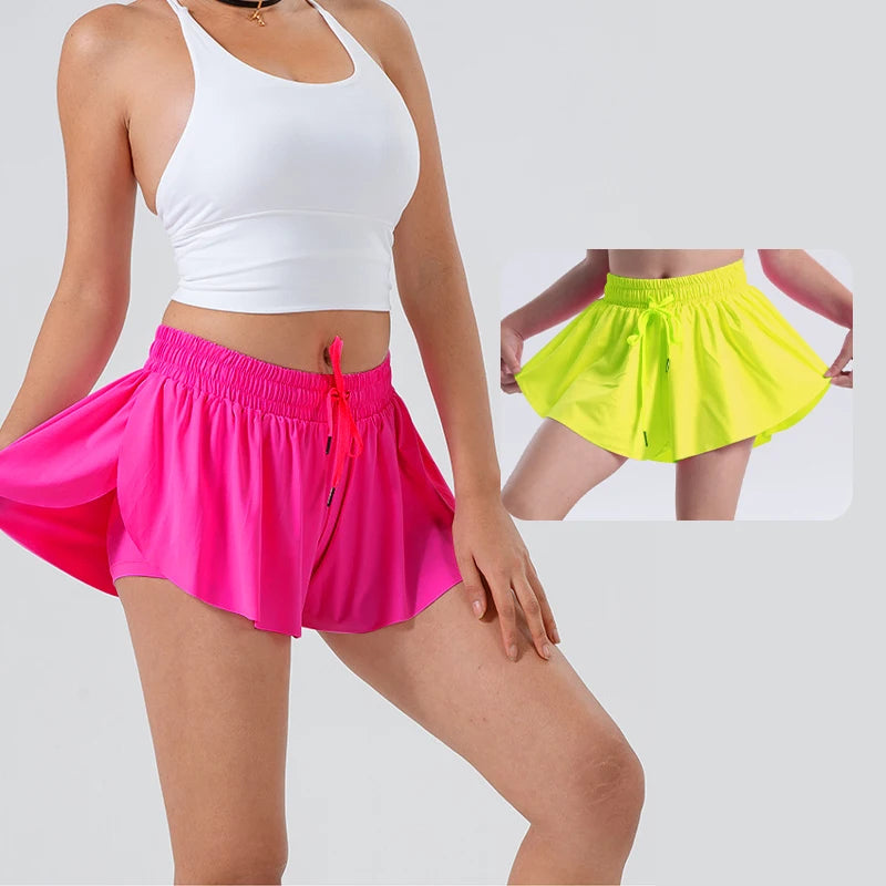 Flowy Shorts 2 in 1 Butterfly Shorts High Waisted Women Kids Youth Workout Biker Running Yoga Gym Tennis Skirt