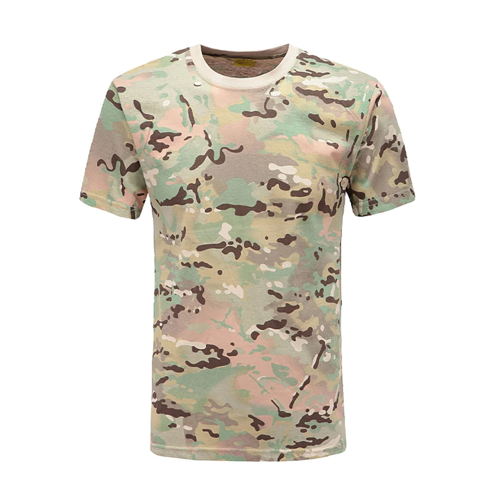 Lightweight Outdoor Tactical T-Shirt Breathable Full Cotton Camouflage Casual Style With O-Neck Knitted Fabric
