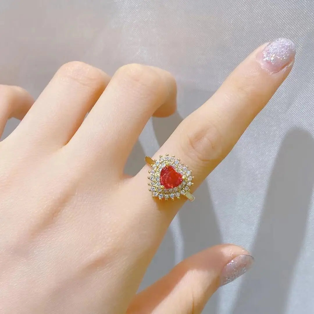 2025 Crystal Fashionable Luxurious Retro Design Ring love Senior Sense Ring Opening