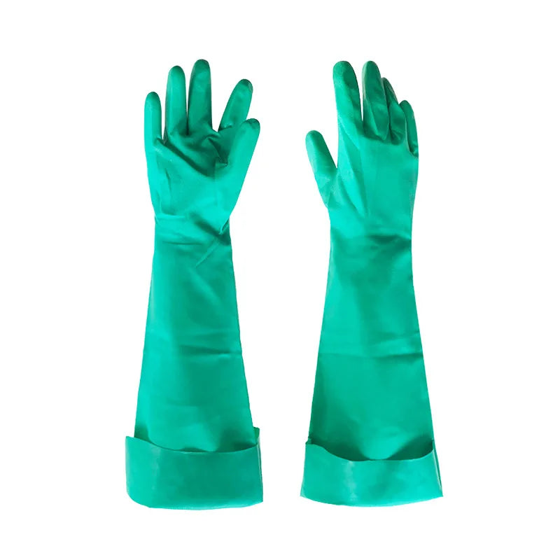 45/60cm Safety Gloves Nitrile Durable Chemical Resistant Nitrile Gloves Long Green Resistant Gloves