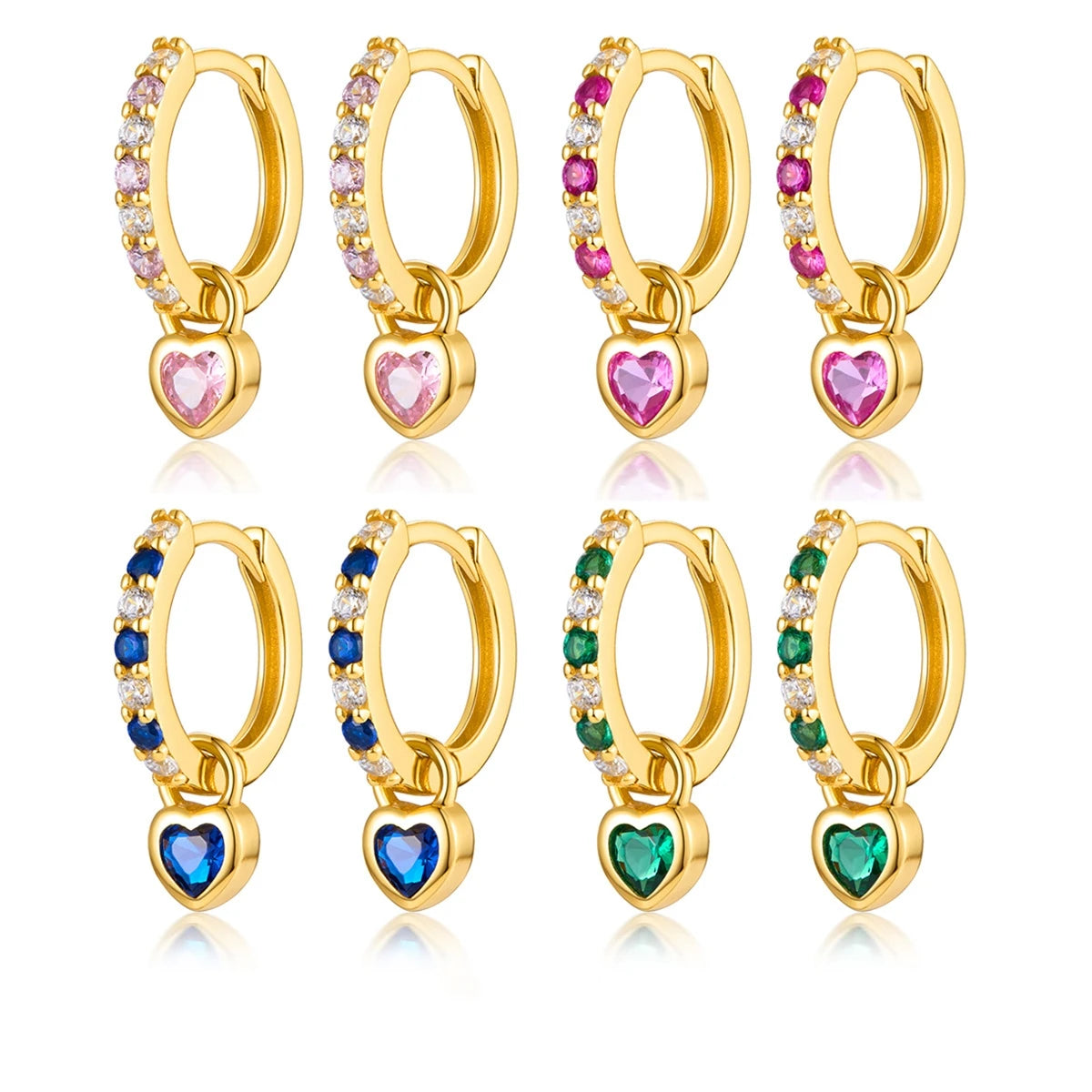 Daidan Heart Earrings 925 Dangle Earrings Women Blue Pink Zircon Sterling Silver 925 Hoop Woman Heart Shape Hoop Earrings