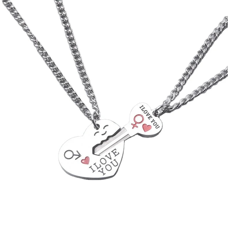 Tarnish Free You Hold the Key to My Heart Love Red Heart Lock Shaped Key Chain Couple Necklace Jewelry Sets for Valentines Da