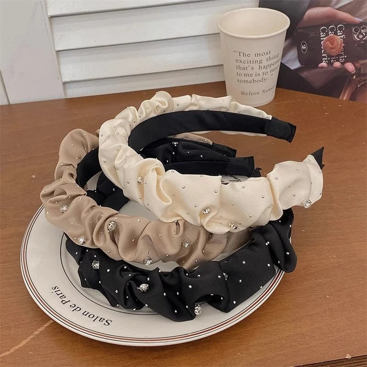 Wholesale Winter 2024 Fashion Hair Band Women Hair Accessories Retro Wrinkly Pleat Solid Color Crystals Velvet Hairband