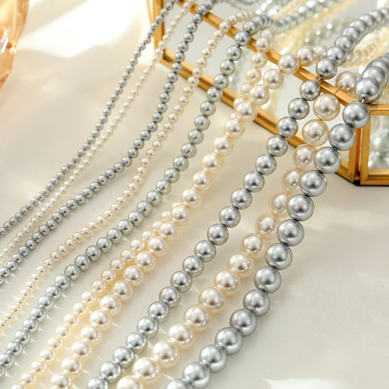 3mm - 10mm Solid 925 Sterling Silver White Grey Shell Pearl Necklace Handmade Pearl Beaded Necklaces for Women