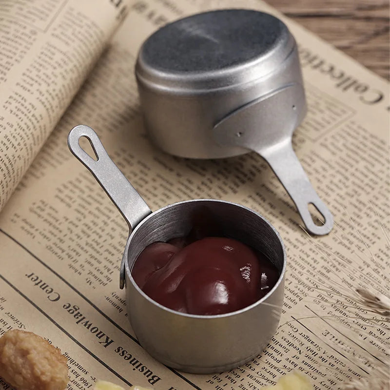 Stainless Steel Sauce Cooking Plate Mini Butter Melting Pot Steak Sauce Measuring Cup with Handle Mini Milk Coffee Heating Po