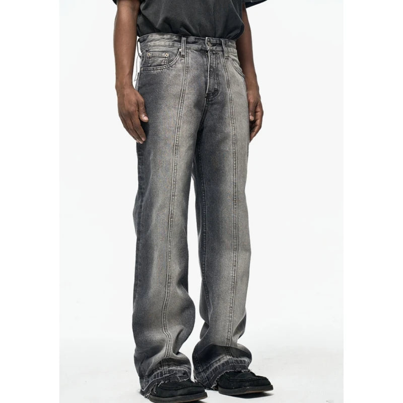 Custom Label  Drop Ship  Stock Street Wear Stock Baggy Jeans Manufacturer Men Gray Stacked Flared Denim Jeans