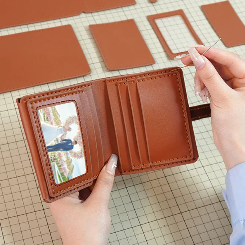Hot Sale DIY Men's Double Fold Wallet Handmade Leather Supplies Kit Material Package for Men Women Holiday Gift