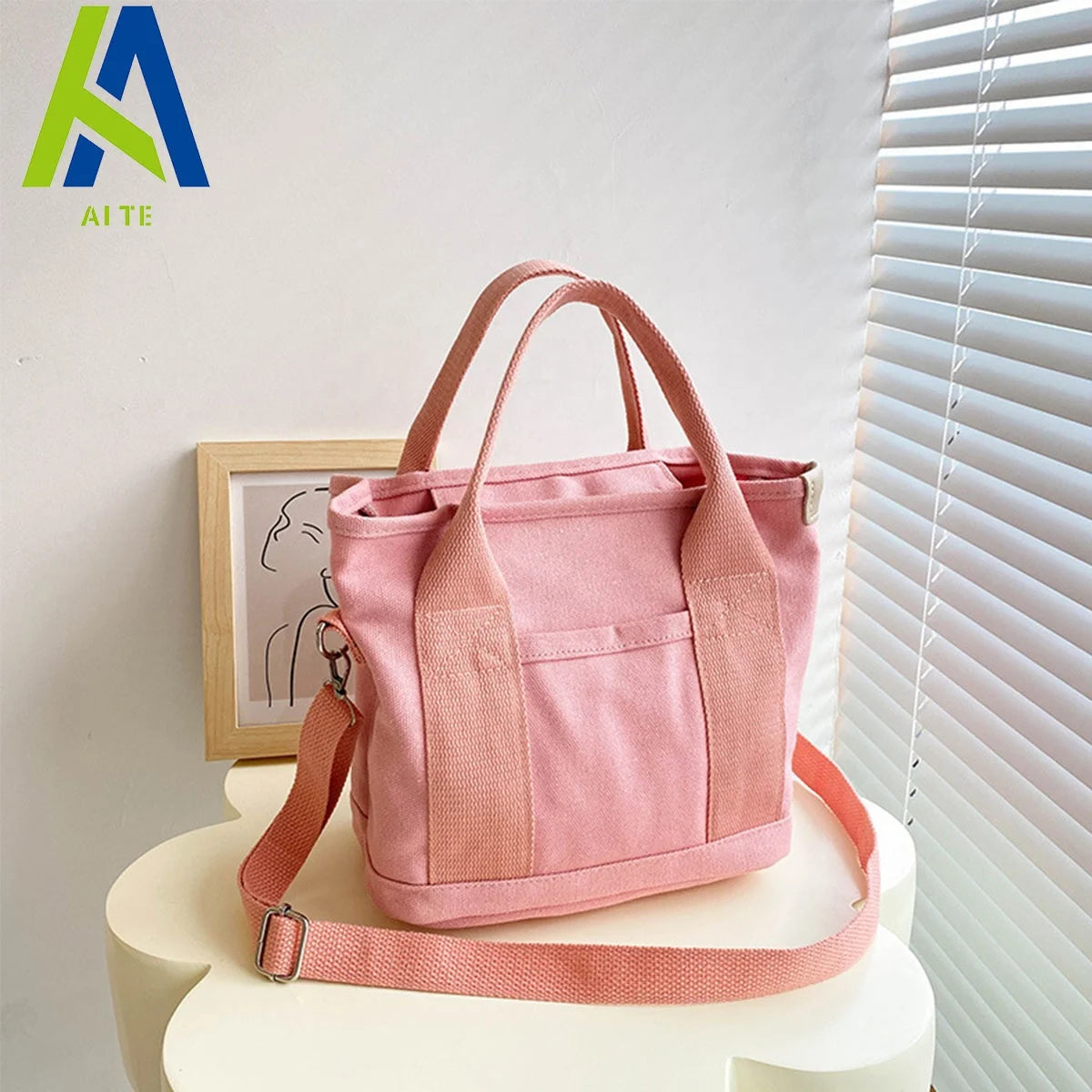 2024 Women's Personalized Eco-Friendly Canvas Handbag Multi-Compartment Office & Go Tote Bag Small Sling Design Letter Patter
