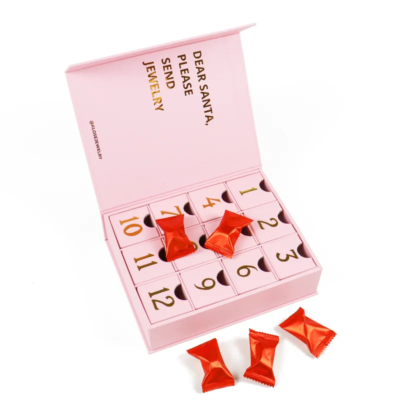 Wholesale Custom Logo Mystery Gift Box 12 Days Candy Advent Calendar Cardboard Paper Box Matt Lamination Embossing Sponge Lin