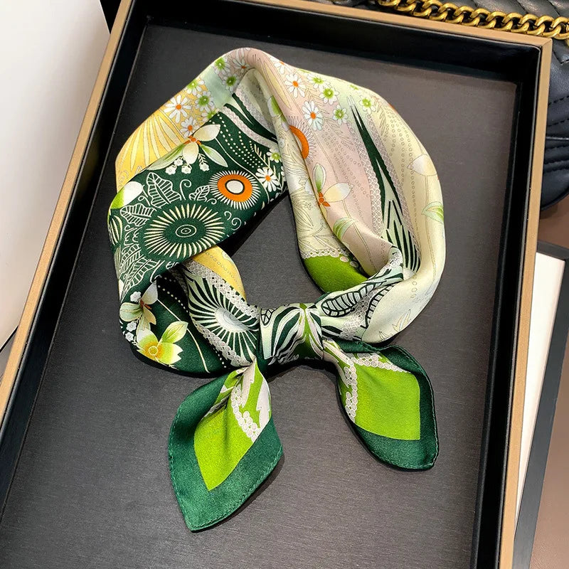 Hot Selling New Fashion 70x70cm Brand Silk square Scarf Hijab Women Luxury Designer Print Headscarf Shawl Silk Small Hair Sca