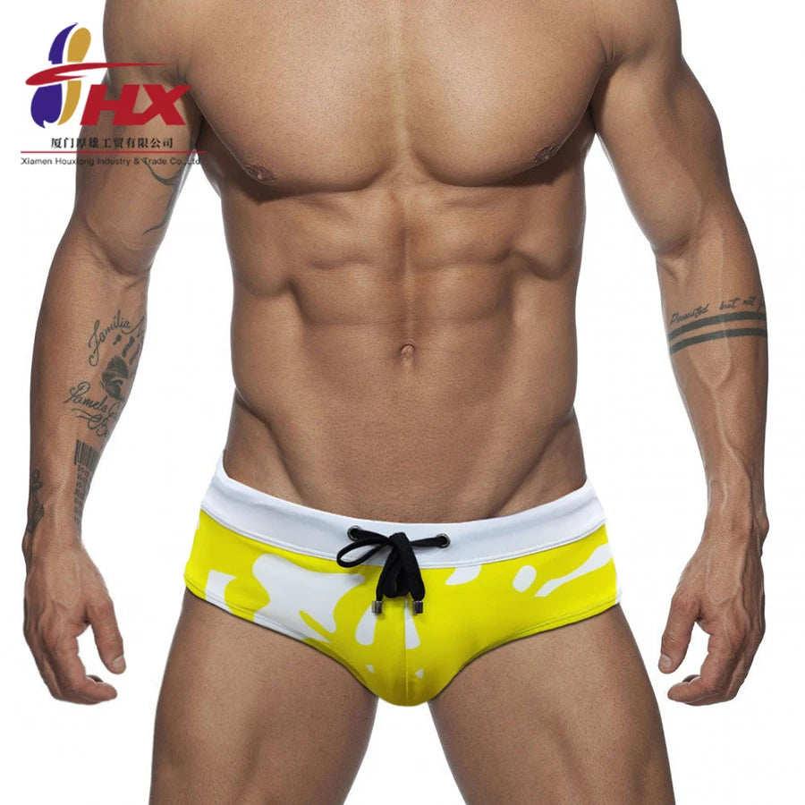 2023 Hot Selling Custom Men Swimwear New Design Beach Brief Luxury Quality Swim Short Printing Logo Polyester/Spandex AOP Pri