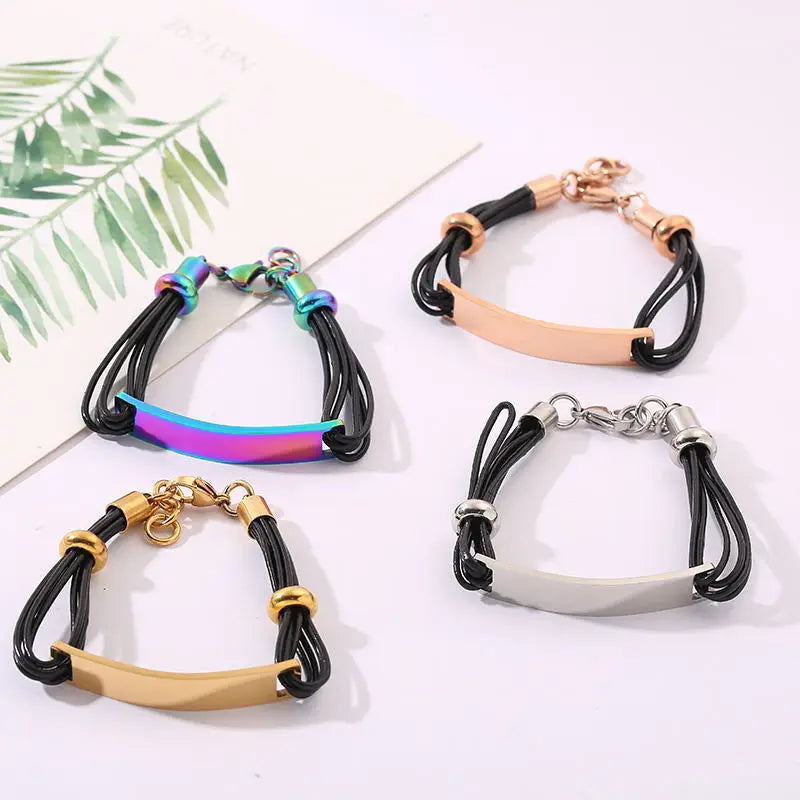 Simple European and American Wind Wax Rope Woven Adjustable Slap Bracelet Curved Long Sublimation Bangle Jewelry