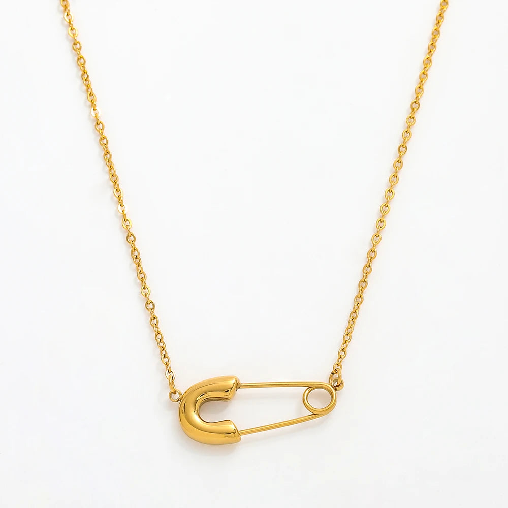 Fenny 18K PVD Plated Popular Simple Safe Pin Pendant Necklace for Women Stylish Stainless Steel Jewelry Wholesale