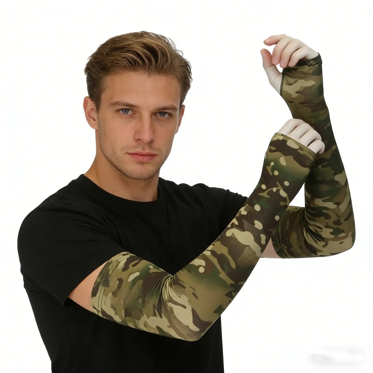 Camouflage Ice Silk Sleeve Cover Men Women Sun Protection Windproof Arm Sleeves Oversleeve for Outdoor Fishing Hunting Cyclin