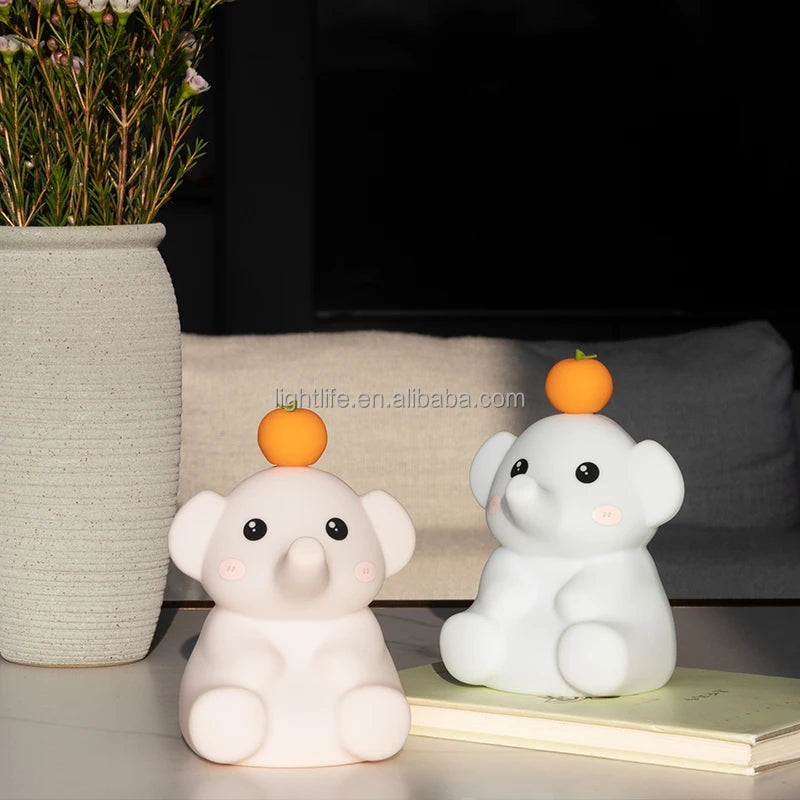 Children's Day Gift Cute Animal Nursery Lamp Portable Kids Night Lamp Rechargeable Touch Sensor Silicone Elephant Night Light