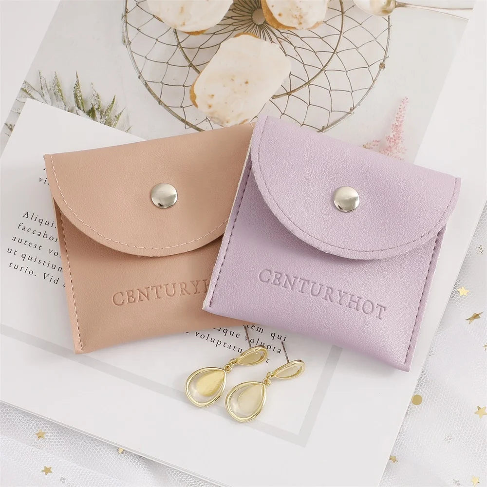PUPPYSEW Custom  PU Jewelry Pouch Bag With Button Handmade Jewelry Packaging Bags Jewelry Leather Pouches  With Logo Printed