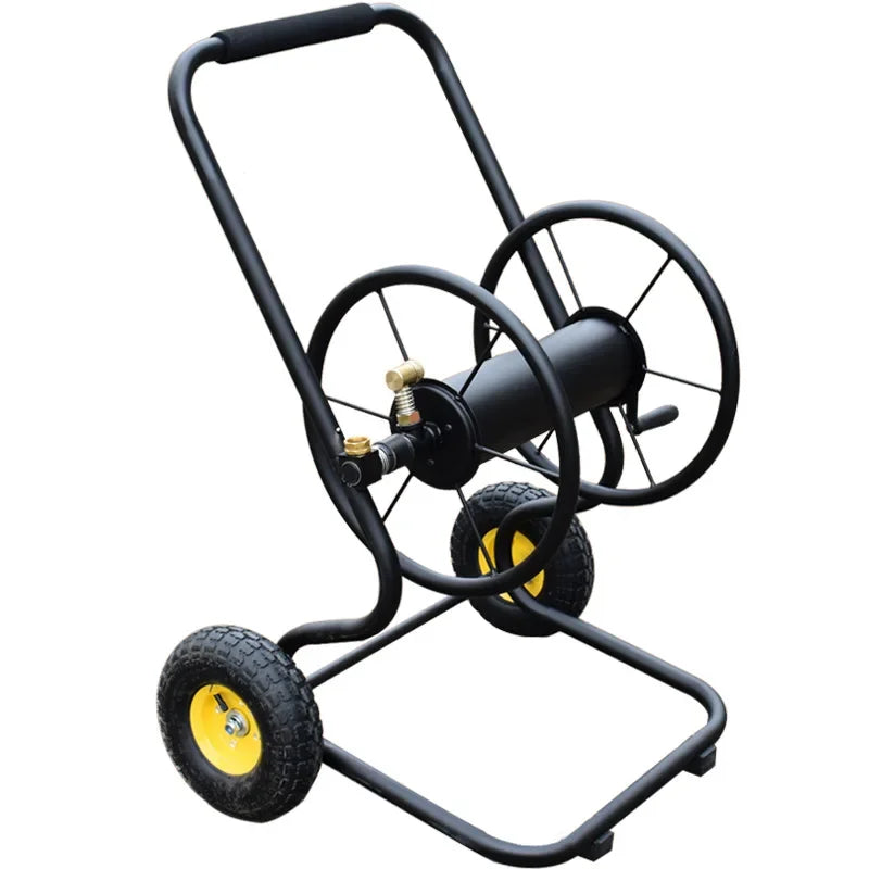 Steel & Brass Heavy Duty 4-Wheel Hose Reel Trolley Water Hose Cart with Telescopic Handle for Lawn Irrigation