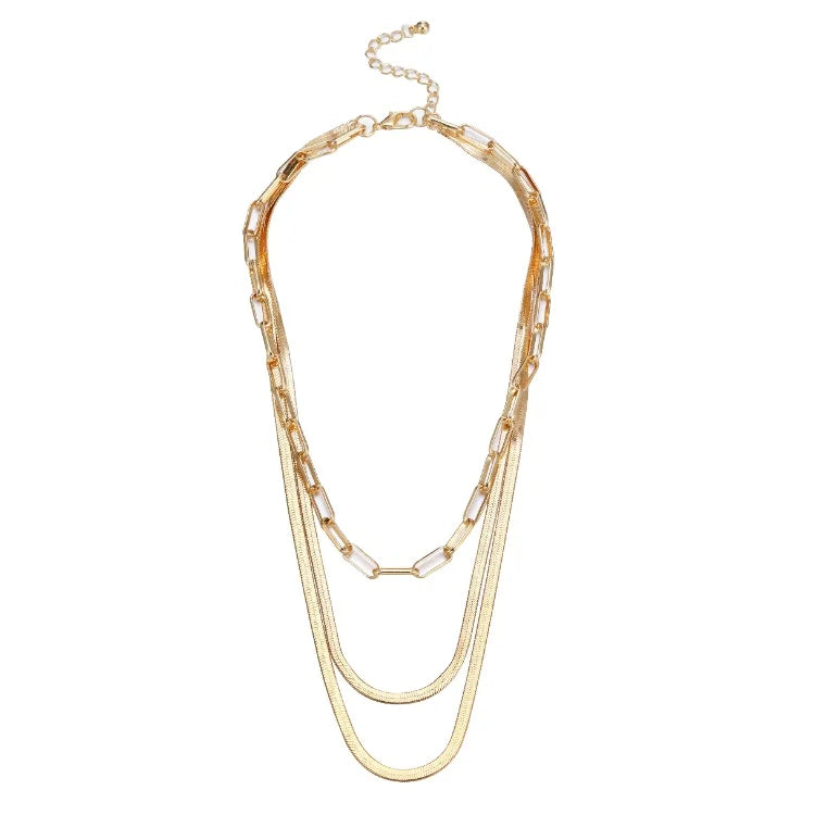 Trendy 18K Gold Filled Zinc Alloy Herringbone Multi Chain Necklace Snake Chain Women Necklace