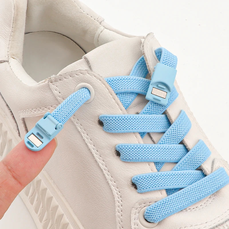 New Without Ties Elastic Laces No Tie Shoe Laces Magnetic Lock Shoelaces Sneaker Kids Adult 8MM Widened Flat Shoelace for Sho