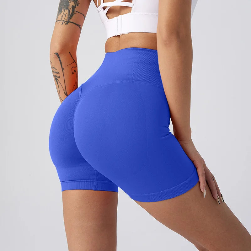 Women's High-Waisted Biker Shorts with Elastic Waist for Fitness Athletic Workout Running Yoga Gym-Solid Pattern Tummy Contro