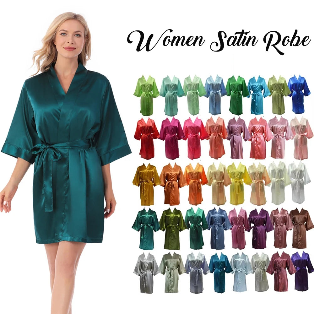 Ready to Ship RTS Luxury Silk Satin Bride Bridesmaid Robe Plus Size Women's Bath Robe Summer V-neck Three Quarter Wedding Rob