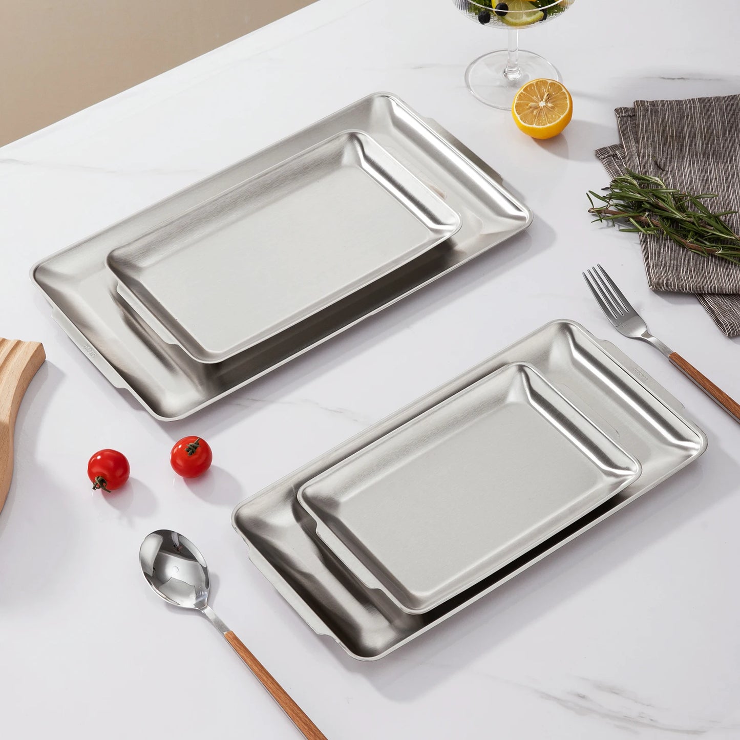 8 Inch Stainless Steel Gold Silver Rectangle Shape Bbq Pan Non-stick Baking Bread Pan Tray