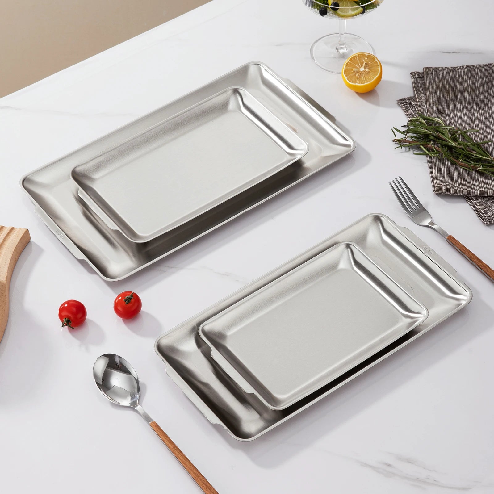 8 Inch Stainless Steel Gold Silver Rectangle Shape Bbq Pan Non-stick Baking Bread Pan Tray